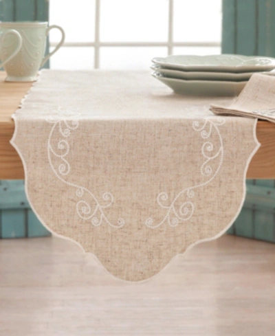 Lenox French Perle Embroidered Runner, 70" In Linen