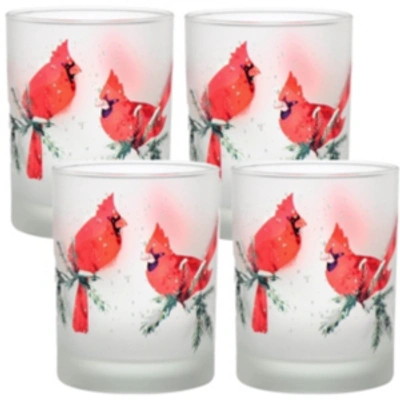Shop Culver Winter Cardinals 14oz Frosted Double Old Fashioned Glass, Set Of 4 In Multi