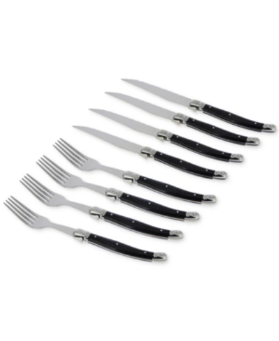 French Home Laguiole Faux Onyx Steak Knife And Fork Set, 8 Piece. In Black