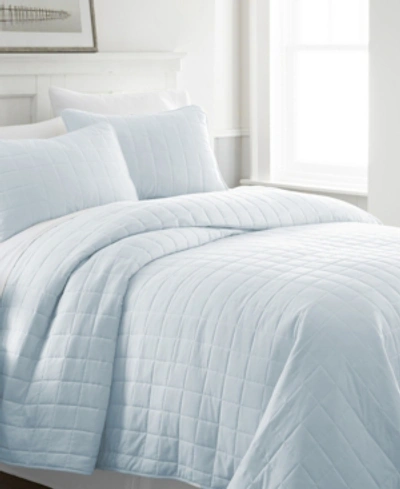 Ienjoy Home Ultra Soft Square Pattern Quilted Coverlet Set, Twin In Pale Blue