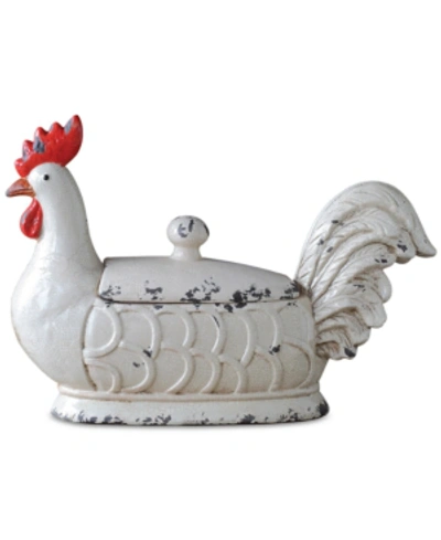 3r Studio Decorative Stoneware Rooster Container With Lid And Distressed Finish, Multicolor In White