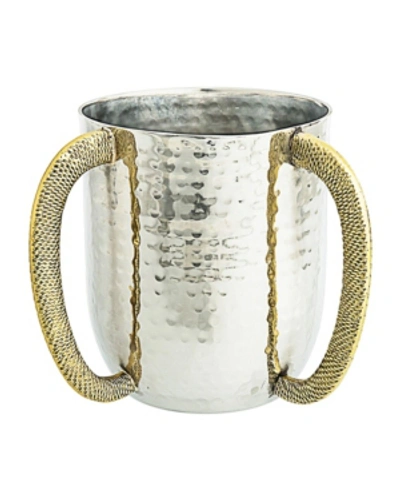 Shop Classic Touch Clasic Touch Stainless Steel Hammered Wash Cup With Gold Embossed Handles In Silver