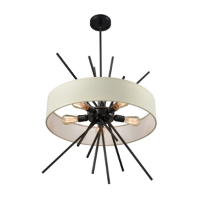 Elk Lighting Xenia 5 Light Chandelier In Oil Rubbed Bronze With Beige Fabric Shade In Bronze