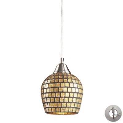 Elk Lighting Fusion 1 Light Pendant In Satin Nickel And Gold Leaf Glass - Includes Adapter Kit In Silver