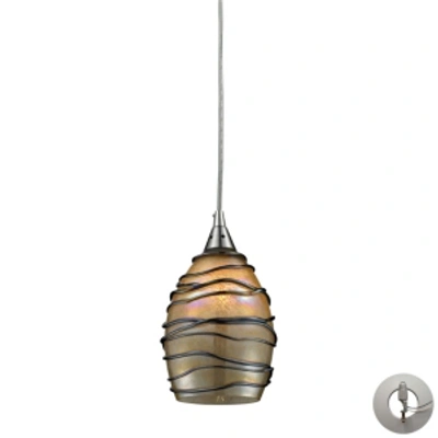 Elk Lighting Vines 1 Light Pendant In Satin Nickel And Tan Glass - Includes Adapter Kit In Silver