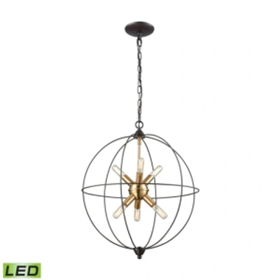 Elk Lighting Loftin 6 Light Chandelier In Oil Rubbed Bronze With Satin Brass Accents In Brass