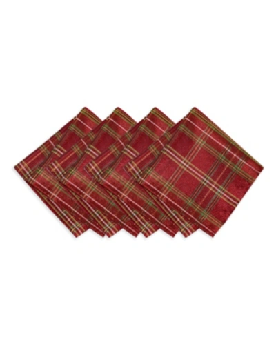 Shop Elrene Shimmering Plaid Napkins, Set Of 4 In Red Green