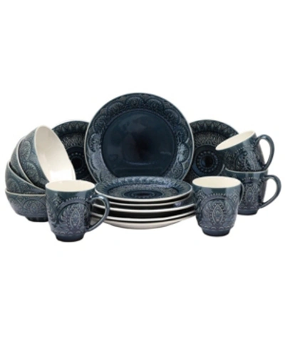 Elama Petra 16 Piece Stoneware Dinnerware Set In Indigo
