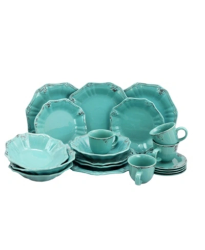 Elama Fleur De Lys 20 Piece Dinnerware Set In Turquoise In Turquoise