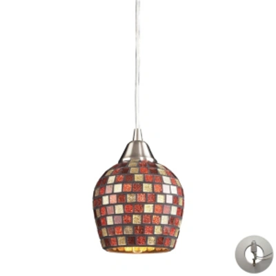 Elk Lighting Fusion 1 Light Pendant In Satin Nickel And Multi Glass - Includes Adapter Kit In Silver