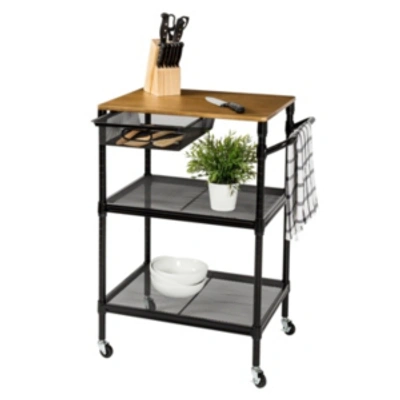 Shop Honey Can Do 36" Kitchen Cart With Wheels, Storage Drawer And Handle In Black