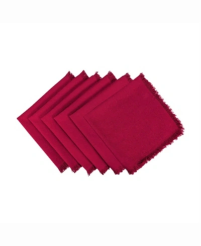 Design Imports Solid Wine Heavyweight Fringed Napkin Set Of 6 In Red