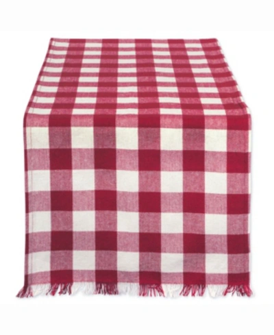 Shop Design Imports Wine Heavyweight Check Fringed Table Runner 14" X 72" In Red