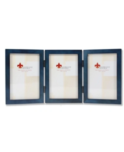 Lawrence Frames Hinged Triple Blue Wood Picture Frame In Blue