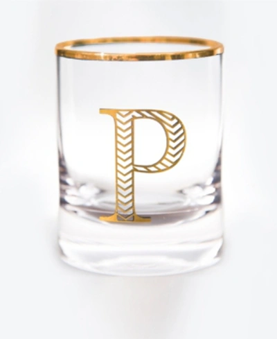 Shop Qualia Glass Monogram Rim And Letter P Double Old Fashioned Glasses, Set Of 4