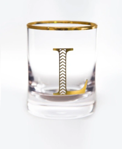 Shop Qualia Glass Monogram Rim And Letter L Double Old Fashioned Glasses, Set Of 4