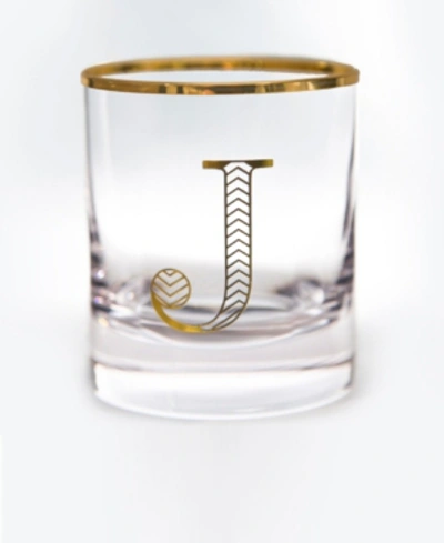Shop Qualia Glass Monogram Rim And Letter J Double Old Fashioned Glasses, Set Of 4