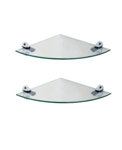 Shop Danya B Set Of 2 Glass Radial Floating Shelves With Chrome Brackets 10" X 10" In Clear