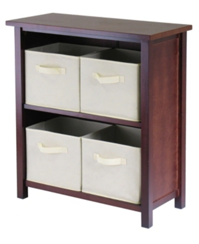 Shop Winsome Verona 2-section M Storage Shelf With 4 Foldable Beige Fabric Baskets In Walnut