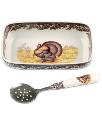 Shop Spode Woodland Turkey Cranberry Dish With Slotted Spoon In Brown