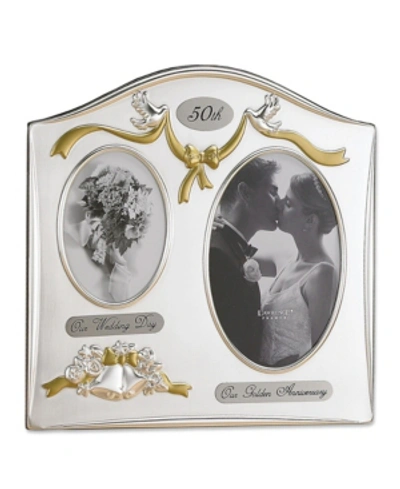 Lawrence Frames Satin Silver And Brass Plated 2 Opening Picture Frame - 50 Th Anniversary Design In Silver
