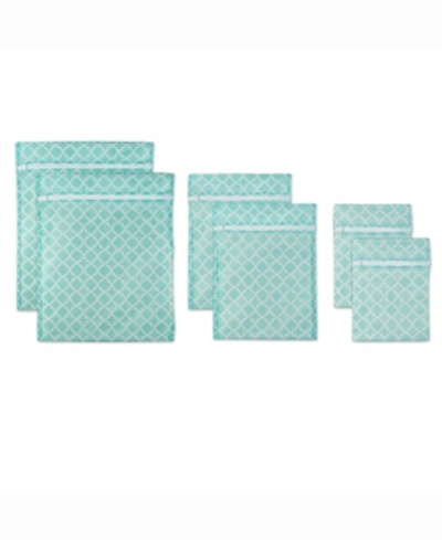 Shop Design Imports Lattice Set D Mesh Laundry Bag, Set Of 6 In Turquoise