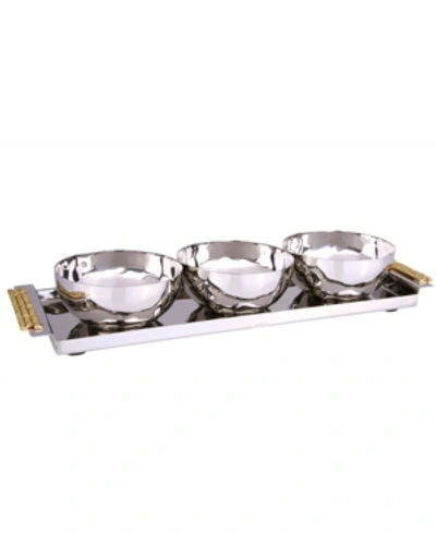 Shop Classic Touch 3 Bowl Relish Dishes With 12" Rectangular Tray And Mosaic Handles In Silver