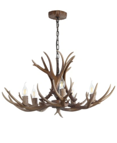 Jonathan Y Eldora 30" Adjustable Resin Antler 5-light Led Chandelier In Brown