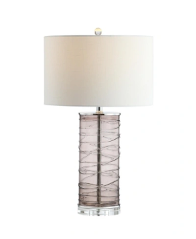 Jonathan Y Cole 27.5" Modern Fused Glass Cylinder Led Table Lamp In Smoky Gray