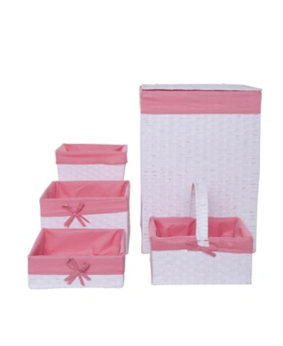 Shop Redmon Since Redmon 5 Piece Hamper And Basket Set In White Pink