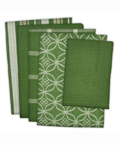 Design Imports Assorted Dishtowel And Dishcloth, Set Of 5 In Bright Gre