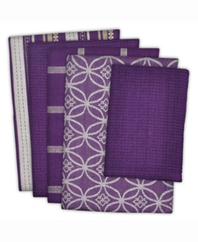 Design Imports Assorted Dishtowel And Dishcloth, Set Of 5 In Purple