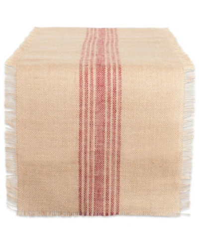Shop Design Imports Barn Middle Stripe Burlap Table Runner 14" X 72" In Red