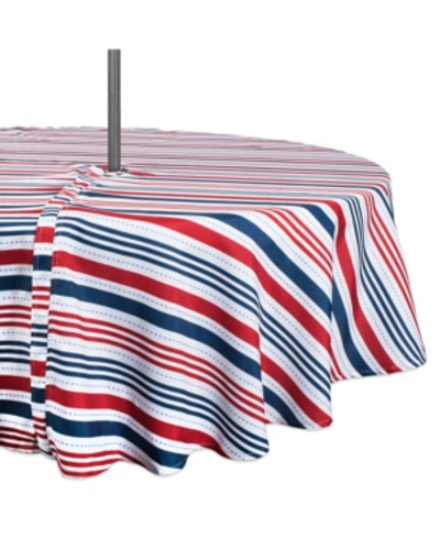 Shop Design Imports Patriotic Stripe Outdoor Tablecloth With Zipper 60" Round In Red
