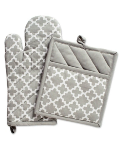 Shop Design Imports Lattice Oven Mitt Potholder Set In Gray