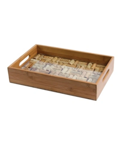 Oenophilia Bamboo Service Tray Of Glass In Brown