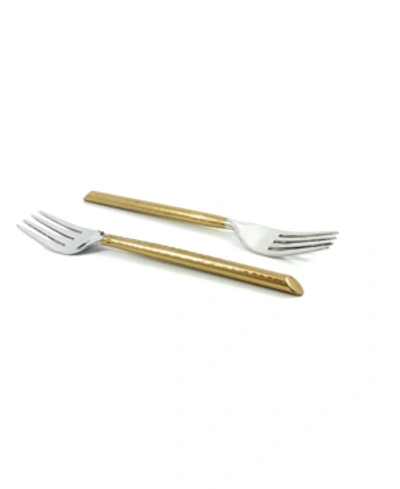 Vibhsa Dinner Golden Cut Hammered Forks - Set Of 6 In Gold
