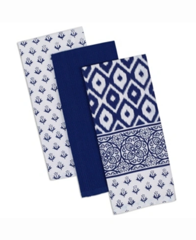Design Imports Tunisia Dishtowel Set Of 3 In Blue