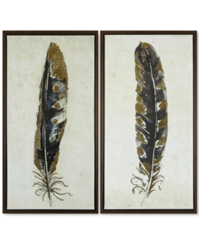 Shop Jla Home Urban Habitat Gilded Feathers 2-pc. Foil-embellished Canvas Print Set In Yellow