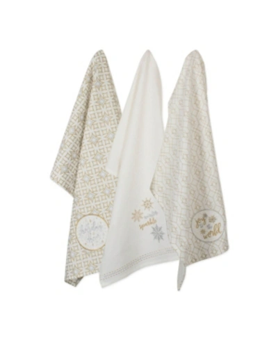 Design Imports Assorted Winter Sparkle Embellished Dishtowel Set In Off-white