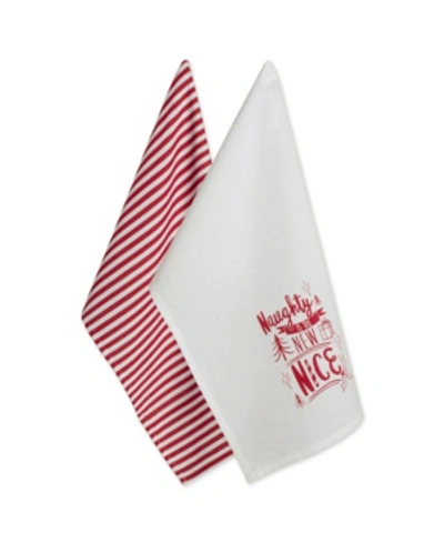 Design Imports Assorted Naughty Nice Holiday Printed Dishtowel Set In Red