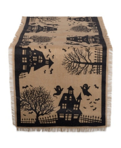 Design Imports Haunted House Burlap Table Runner In Tan