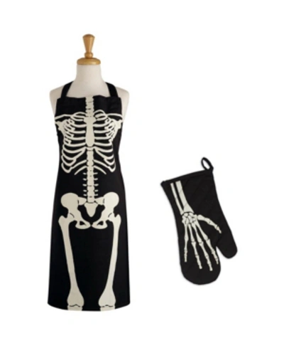Shop Design Imports Skeleton Print Apron Oven Mitt Kitchen Set In Black