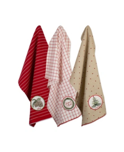 Design Imports Assorted Noel Embellished Dishtowel Set In Red