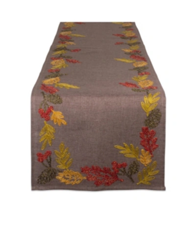 Shop Design Imports Shimmering Leaves Embroidered Table Runner In Brown