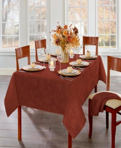 Shop Elrene Elegant Woven Leaves Jacquard Damask Tablecloth, 60" X 84" Oblong In Spice Red