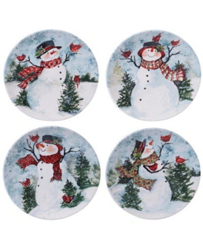 Shop Certified International Closeout!  Watercolor Snowman 4-pc. Dinner Plate In Blue/white/red