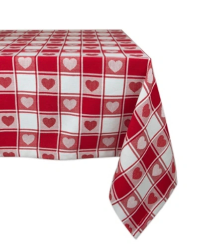 Design Imports Woven Check Hearts Tablecloth 60" X 84" In Red