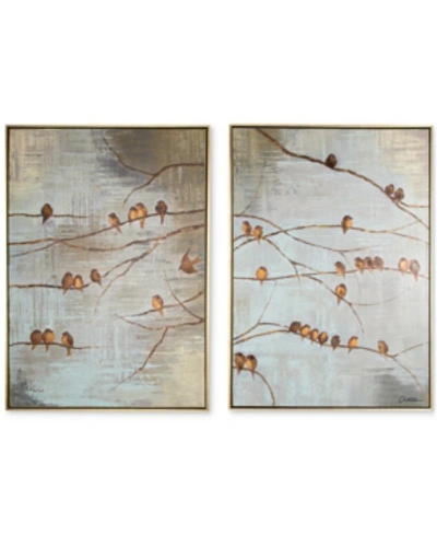 Shop Graham & Brown Flock Of Birds Handpainted Framed Canvas Wall Art, Set Of 2 In Neutral
