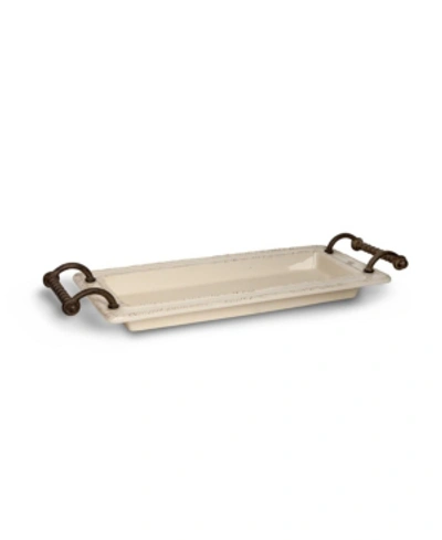Shop The Gg Collection 21.5-inch Long Cream Ceramic Tray With Provencial Styled Braided Metal Handles